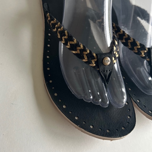 UGG Black Gold Textile Leather Rubber Outsole Flip Flops size 10 - Picture 5 of 14